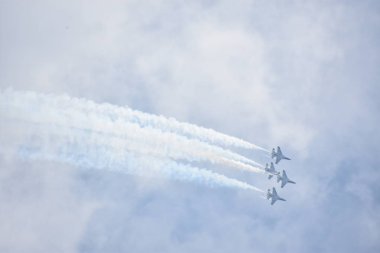 Chicopee, MA-Jul 14:2018 ABD Hava Kuvvetleri Thunderbirds büyük yeni Ingiltere Airshow Westover Air Reserve Base Chicopee, Massachusetts, Temmuz 'da görüldüğü gibi 14, 2018.