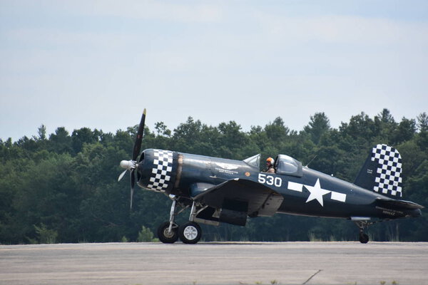 CHICOPEE, MA - JUL 14: Corsair at the 2018 Great New England Airshow at Westover Air Reserve Base in Chicopee, Massachusetts, as seen on July 14, 2018.