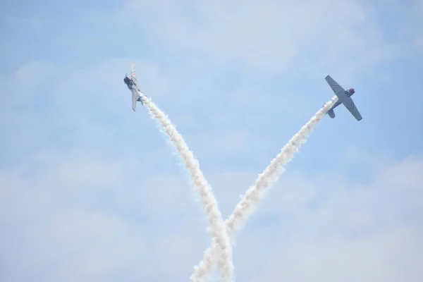 チコピー 月14日 Geico Skytypers 2018のグレートニューイングランド航空ショーで マサチューセッツ州チコピーのウエストオーバーエアリザーブ基地にて 2018 — ストック写真