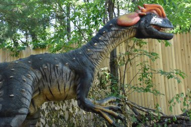 Boston, Ma - Jun 16: Franklin Park Zoo Boston, Massachusetts, 16 Haziran 2018 üzerinde görüldüğü gibi hedef Dino. Bu hareket, kükreyen, hayat dinozorlar bir düzine daha fazlasını içeren bir süre sergi oldu.