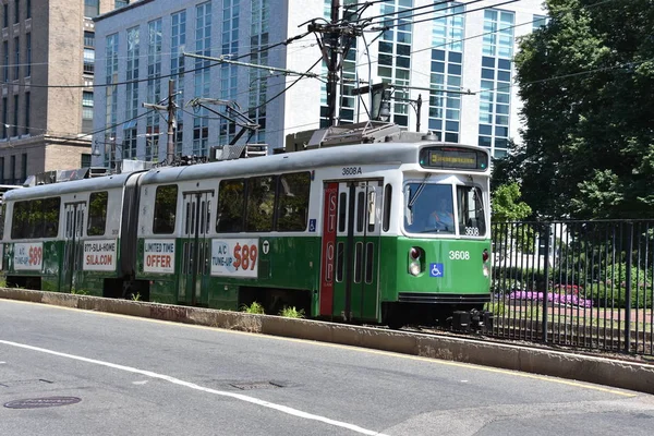 Boston Juni Mbta Green Line Oberflächenebene Trolley Stop Der Nordöstlichen — Stockfoto