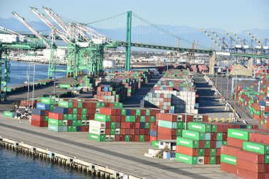 SAN PEDRO, CA - OCT 20: Port of San Pedro in Los Angeles, California, as seen on Oct 20, 2018. The district has grown from being dominated by the fishing industry to become primarily a working class community within the city of Los Angeles. clipart
