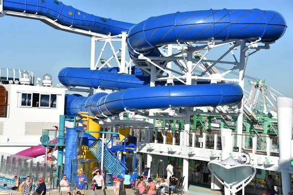 Long Beach Oct Piscina Deck Navio Cruzeiro Norwegian Bliss Velejando — Fotografia de Stock