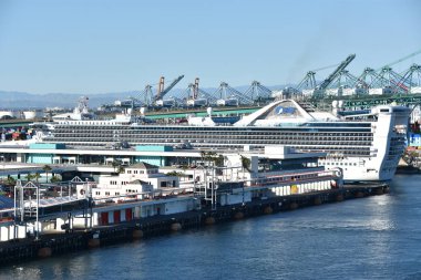 20 Ekim 2018 'de Long Beach, Kaliforniya' ya demir atmış, Prenses Cruises 'a ait bir yolcu gemisi olan Yıldızlar Prensesi..