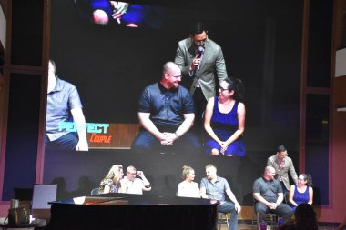 SAN DIEGO, CA - OCT 24: 24 Ekim 2018 'de görüldüğü üzere San Diego, Kaliforniya' ya demirli Norveç Bliss yolcu gemisinde Mükemmel Çift Yarışması. 21 Nisan 2018 'de hizmete girdi..