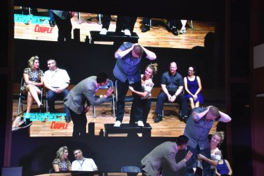 SAN DIEGO, CA - OCT 24: 24 Ekim 2018 'de görüldüğü üzere San Diego, Kaliforniya' ya demirli Norveç Bliss yolcu gemisinde Mükemmel Çift Yarışması. 21 Nisan 2018 'de hizmete girdi..