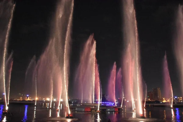 Dubai Emiratos Árabes Unidos Dic Imagine Espectáculo Agua Fuego Luz —  Fotos de Stock