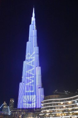 Dubai, Bae - 8 Aralık: Led ışıkları Dubai, Bae'deki Burç Halife'de gösteriş, 8 Aralık 2018'de görüldüğü gibi.