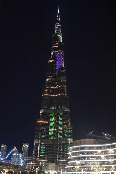 Dubai Emirati Arabi Uniti Dec Luci Led Mostrano Burj Khalifa — Foto Stock