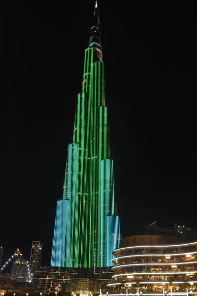 Dubaj Zjednoczone Emiraty Arabskie Grudzień Światła Led Pokazują Się Burj — Zdjęcie stockowe