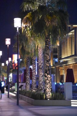 DUBAI, BAE - 17 Şubat 2019 'da Dubai, BAE' de görülen Al Seef. Dubai 'nin tarihi deresinin kıyısında inşa edilen Al Seef, aile dostu bir yaşam tarzıdır. Keşfedebileceğiniz, alışveriş yapabileceğiniz, yemek yiyebileceğiniz, dinlenebileceğiniz ve kalabileceğiniz bir yerdir..