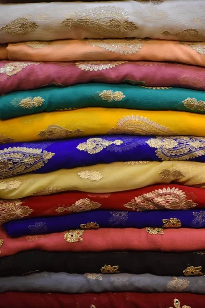 Stacks Beautiful Colorful Embroidered Cloth — Stock Photo, Image