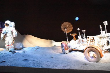 Houston, Tx - Nis 19: Houston Uzay Merkezi, Teksas, Nisan'da 19, 2019. Onun önde gelen bilim ve uzay öğrenme merkezi, Nasa Johnson Uzay Merkezi resmi ziyaretçi merkezi ve Smithsonian müzesi.