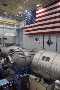 Houston, Tx - Nis 19: Nisan'da Houston Texas Uzay Merkezi'nde Astronot Eğitim Tesisi 19 Nisan 2019. Onun bir bilim ve uzay öğrenme merkezi, Nasa Johnson Uzay Merkezi resmi ziyaretçi merkezi ve Smithsonian müzesi.