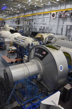 Houston, Tx - Nis 19: Nisan'da Houston Texas Uzay Merkezi'nde Astronot Eğitim Tesisi 19 Nisan 2019. Onun bir bilim ve uzay öğrenme merkezi, Nasa Johnson Uzay Merkezi resmi ziyaretçi merkezi ve Smithsonian müzesi.