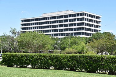 Houston, Tx - Nis 19: 19 Nisan 2019 tarihinde Houston Texas Uzay Merkezi'nde Binalar. Onun bir bilim ve uzay öğrenme merkezi, Nasa Johnson Uzay Merkezi resmi ziyaretçi merkezi ve Smithsonian müzesi.