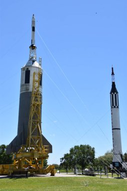 Houston, Tx - Nis 19: Rocket Park 19 Nisan 2019 tarihinde Houston Texas Uzay Merkezi'nde. Onun bir bilim ve uzay öğrenme merkezi, Nasa Johnson Uzay Merkezi resmi ziyaretçi merkezi ve Smithsonian müzesi.