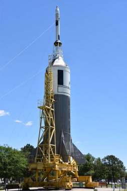 Houston, Tx - Nis 19: Little Joe Ii 19 Nisan 2019'da Houston Teksas'taki Space Center'daki Rocket Park'ta. Onun bir bilim ve uzay öğrenme merkezi, Nasa Johnson Uzay Merkezi resmi ziyaretçi merkezi ve Smithsonian müzesi.