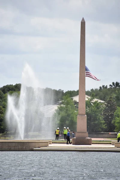 Houston Abr Pioneer Memorial Obelisk Reflection Pool Hermann Park Houston — Foto de Stock