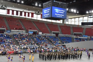 PORTLAND, OR - 8 Haziran 2019 'da Portland, Oregon' daki Moda Center 'daki Spirit Mountain Kumarhanesi Grand Floral Parade, 8 Haziran 2019' da görüldü. Geçit alayı Portland Gül Festivali 'nin en önemli parçasıdır..
