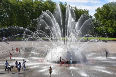 Seattle, Wa - Haz 12: Seattle Merkezi'nde Uluslararası Çeşme, Washington, 12 Haziran 2019 tarihinde görüldüğü gibi. 1962 Dünya Fuarı için tasarlandı..
