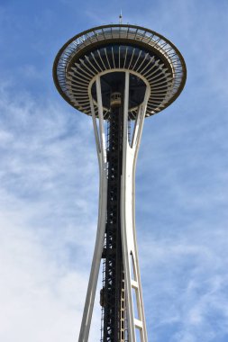 Seattle, Wa Jun 12: Space Needle Seattle, Washington, Haziran'da 12, 2019. Gözlem kulesi Seattle Merkezi'nde 1962 Dünya Fuarı için inşa edilmiş ve 2.3 milyondan fazla ziyaretçi çekti.