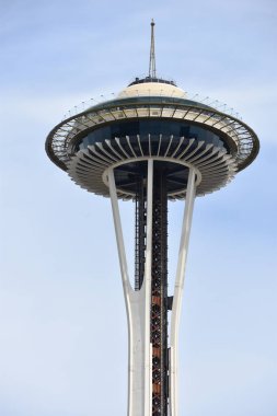 Seattle, Wa Jun 12: Space Needle Seattle, Washington, Haziran'da 12, 2019. Gözlem kulesi Seattle Merkezi'nde 1962 Dünya Fuarı için inşa edilmiş ve 2.3 milyondan fazla ziyaretçi çekti.