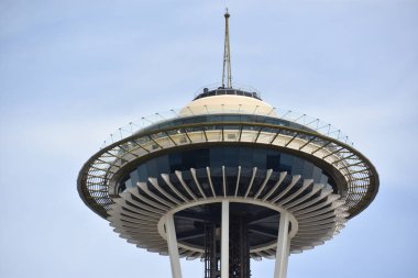 Seattle, Wa Jun 12: Space Needle Seattle, Washington, Haziran'da 12, 2019. Gözlem kulesi Seattle Merkezi'nde 1962 Dünya Fuarı için inşa edilmiş ve 2.3 milyondan fazla ziyaretçi çekti.