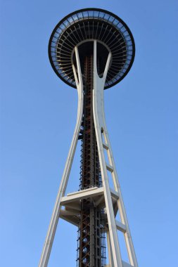 Seattle, Wa Jun 12: Space Needle Seattle, Washington, Haziran'da 12, 2019. Gözlem kulesi Seattle Merkezi'nde 1962 Dünya Fuarı için inşa edilmiş ve 2.3 milyondan fazla ziyaretçi çekti.