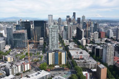 Seattle, Wa - Haz 12: Seattle Space Needle de Gözlem Güvertesinden Seattle Havadan Görünümü, Washington, Haziran'da görüldüğü gibi 12, 2019.