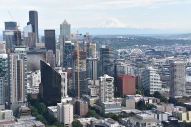 Seattle, Wa - Haz 12: Seattle Space Needle de Gözlem Güvertesinden Seattle Havadan Görünümü, Washington, Haziran'da görüldüğü gibi 12, 2019.