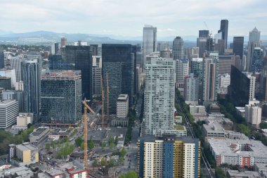 Seattle, Wa - Haz 12: Seattle Space Needle de Gözlem Güvertesinden Seattle Havadan Görünümü, Washington, Haziran'da görüldüğü gibi 12, 2019.