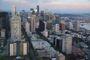 Seattle, Wa - Haz 12: Seattle Space Needle de Gözlem Güvertesinden Seattle Havadan Görünümü, Washington, Haziran'da görüldüğü gibi 12, 2019.