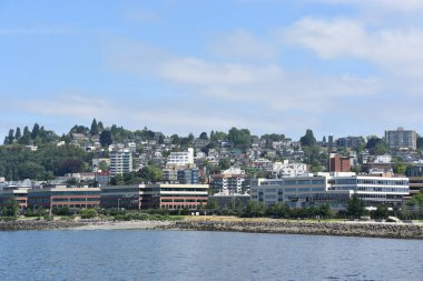 SEATTLE, WA - 13 Haziran 2023 'te Seattle, Washington' daki rıhtım manzarası.