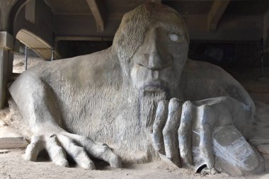 Seattle, Wa - Haz 13: Fremont Troll Seattle, Washington, olarak Haziran 13, 2019 tarihinde görüldü. Steve Badanes, Will Martin, Donna Walter ve Ross Whitehead: Dört yerel sanatçı tarafından heykel oldu.