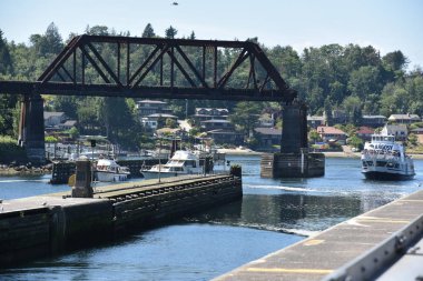 Seattle, Wa - Jul 15: Hiram M. Chittenden Kilitler (Ballard Locks) Seattle, Washington, Temmuz'da 15, 2019. Bu Salmon Bay batı ucunda kilitler bir komplekstir, Seattle, Washington Gölü Washington Gemi Kanalı, Bal mahalleleri arasında