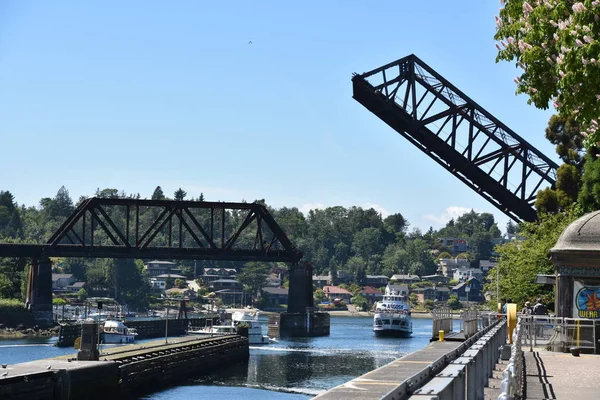 Seattle, Wa - Jul 15: Hiram M. Chittenden Locks (Ballard Locks) Seattle, Washington, 15 Temmuz 2019 tarihinde görüldüğü gibi. Bu Seattle, Washington Gölü Washington Gemi Kanalı, Salmon Bay batı ucunda kilitleri bir komplekstir.
