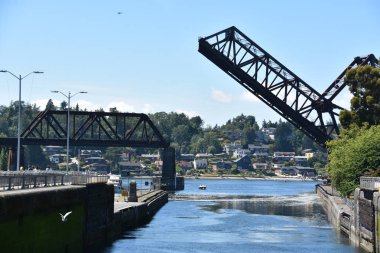 Seattle, Wa - Jul 15: Hiram M. Chittenden Locks (Ballard Locks) Seattle, Washington, 15 Temmuz 2019 tarihinde görüldüğü gibi. Bu Seattle, Washington Gölü Washington Gemi Kanalı, Salmon Bay batı ucunda kilitleri bir komplekstir.