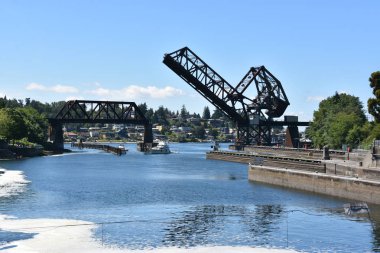 Seattle, Wa - Jul 15: Hiram M. Chittenden Locks (Ballard Locks) Seattle, Washington, 15 Temmuz 2019 tarihinde görüldüğü gibi. Bu Seattle, Washington Gölü Washington Gemi Kanalı, Salmon Bay batı ucunda kilitleri bir komplekstir.
