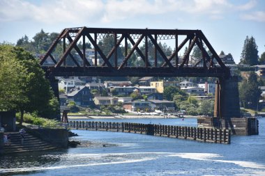 Seattle, Wa - Jul 15: Hiram M. Chittenden Locks (Ballard Locks) Seattle, Washington, 15 Temmuz 2019 tarihinde görüldüğü gibi. Bu Seattle, Washington Gölü Washington Gemi Kanalı, Salmon Bay batı ucunda kilitleri bir komplekstir.