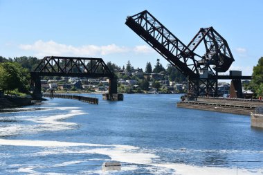 Seattle, Wa - Jul 15: Hiram M. Chittenden Locks (Ballard Locks) Seattle, Washington, 15 Temmuz 2019 tarihinde görüldüğü gibi. Bu Seattle, Washington Gölü Washington Gemi Kanalı, Salmon Bay batı ucunda kilitleri bir komplekstir.