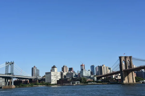 Nova Iorque Aug Brooklyn Bridge Manhattan Bridge Nova York Como — Fotografia de Stock