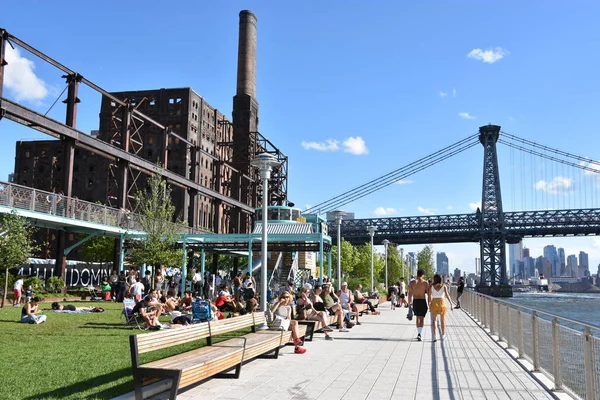 Brooklyn Junio Vista Del Puente Williamsburg Desde Domino Park Brooklyn — Foto de Stock