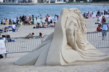 REVA BEACH, MA - 28 Temmuz 2019 'da Massachusetts' te düzenlenen Revere Beach 2019 Uluslararası Kum Heykel Festivali 'nde kum heykelleri.