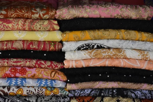 Stacks Beautiful Colorful Embroidered Cloth — Stock Photo, Image