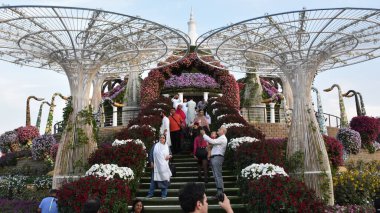 DUBAI, BAE - 20 Şubat 2020 'de Dubai Mucize Bahçesi' nde görüldüğü gibi. Bahçede 45 milyondan fazla çiçek var..
