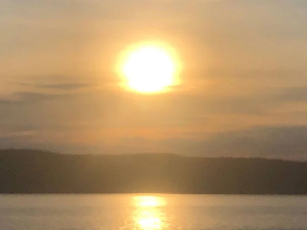 Pôr Sol Sobre Rio Hudson — Fotografia de Stock