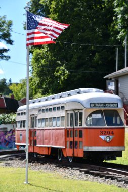 KINGSTON, NY - 23 AUG Boston PCC Trolley 3204 Kingston, New York 'taki Trolley Müzesi, 23 Ağustos 2020' de görüldüğü gibi.
