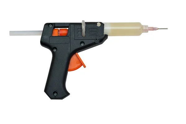 Homemade gun for flux gel made of glue gun isolated on white background — Stock Photo, Image