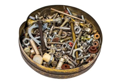 beyaz arka plan üzerinde izole vidalar fındık ve yıkıtaçlar ile yuvarlak ton olabilir